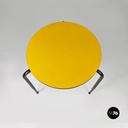 Italian mid-century modern round yellow laminate and black metal bar table 1950s