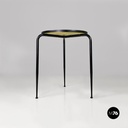 Italian mid-century modern round yellow laminate and black metal bar table 1950s