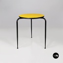 Italian mid-century modern round yellow laminate and black metal bar table 1950s