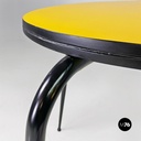 Italian mid-century modern round yellow laminate and black metal bar table 1950s