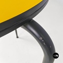 Italian mid-century modern round yellow laminate and black metal bar table 1950s