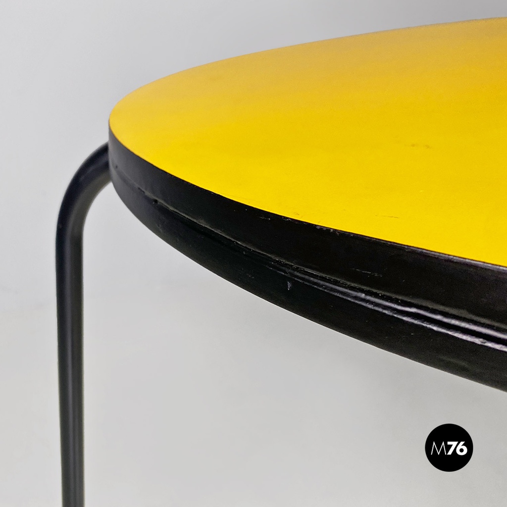 Italian mid-century modern round yellow laminate and black metal bar table 1950s