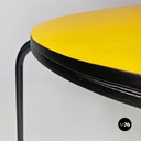 Italian mid-century modern round yellow laminate and black metal bar table 1950s