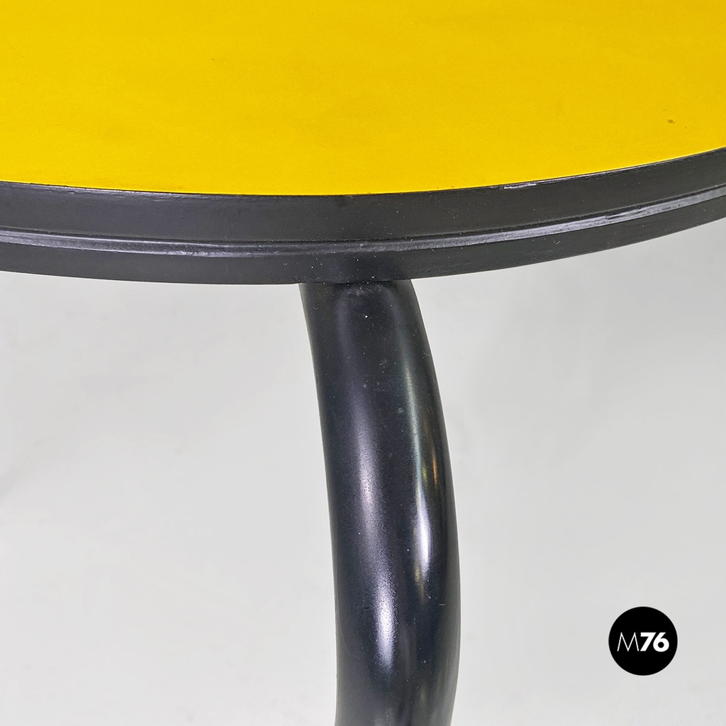 Italian mid-century modern round yellow laminate and black metal bar table 1950s