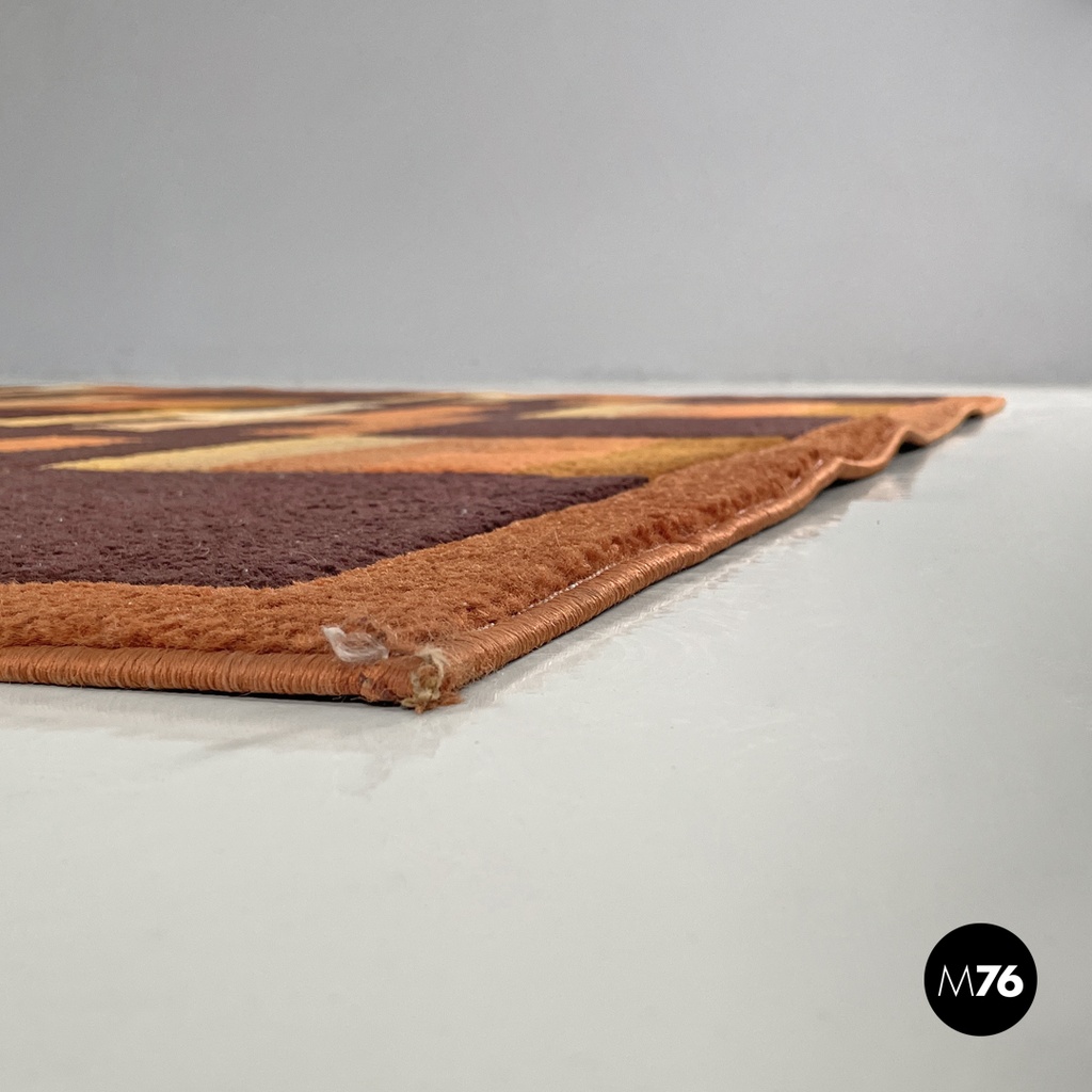 Italian modern rectangular rug with brown and orange geometric decorations 1970s