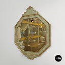 Italian antique octagonal wall mirror in green wood with golden profiles, 1700s