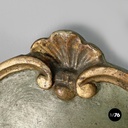 Italian antique octagonal wall mirror in green wood with golden profiles, 1700s