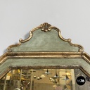 Italian antique octagonal wall mirror in green wood with golden profiles, 1700s
