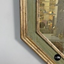 Italian antique octagonal wall mirror in green wood with golden profiles, 1700s