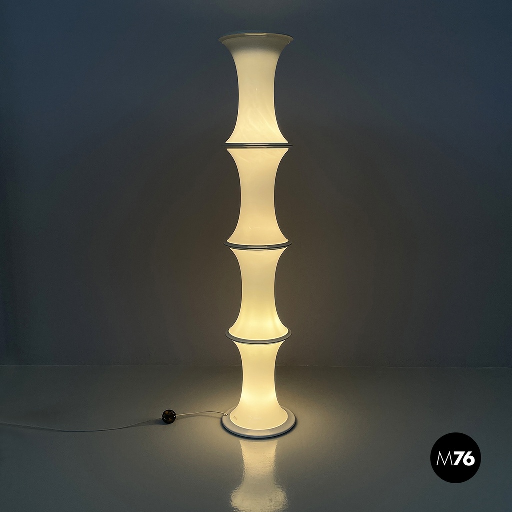 Italian modern Opaline glass floor lamp Bamboo by Enrico Tronconi, 1980s