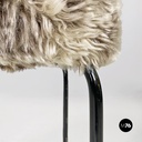 Scandinavian modern white grey long pile fabric and metal pouf or stool, 1970s