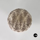 Scandinavian modern white grey long pile fabric and metal pouf or stool, 1970s