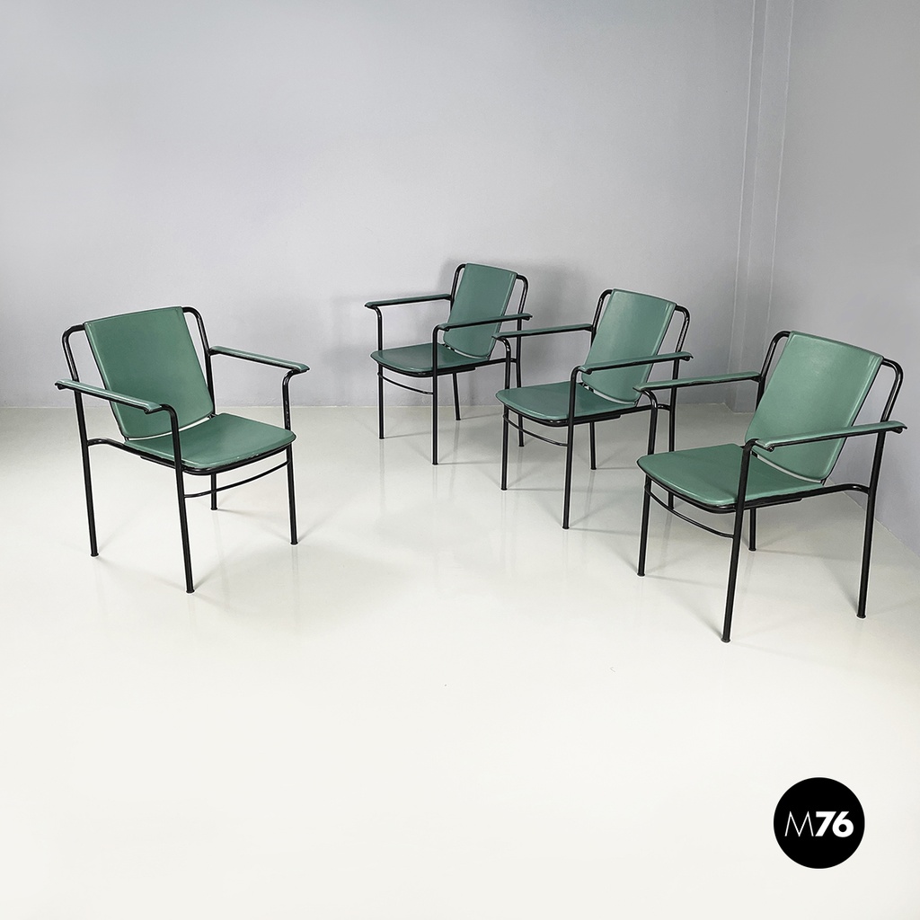 Italian modern Green leather chairs Movie by Marenco for Poltrona Frau, 1980s