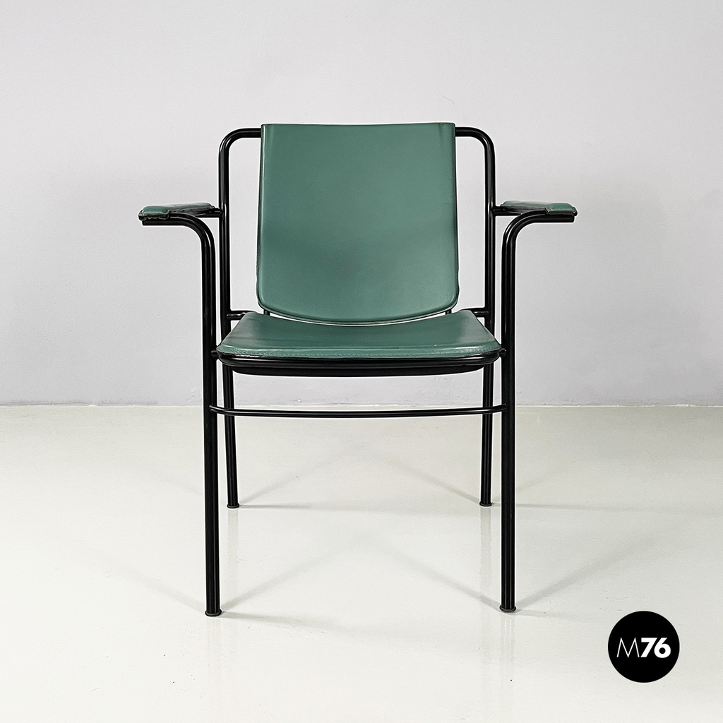 Italian modern Green leather chairs Movie by Marenco for Poltrona Frau, 1980s