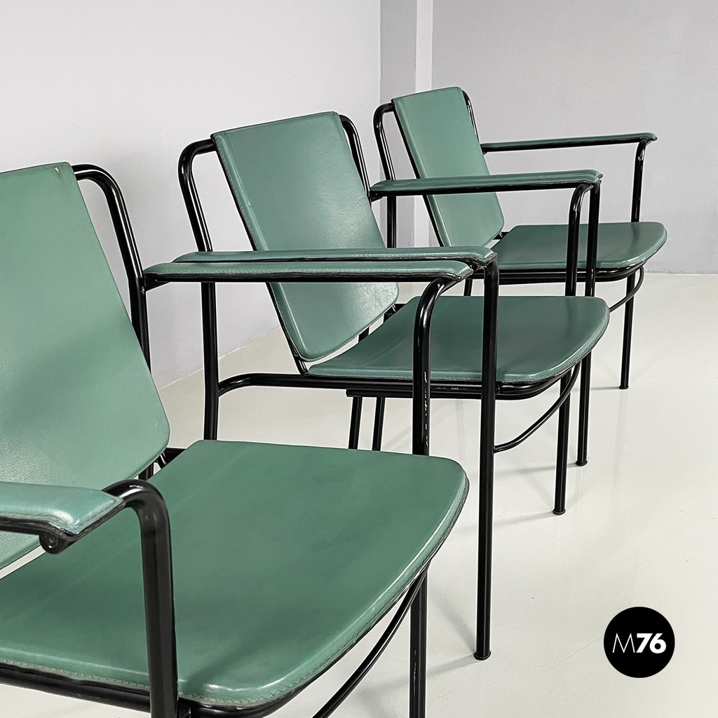 Italian modern Green leather chairs Movie by Marenco for Poltrona Frau, 1980s