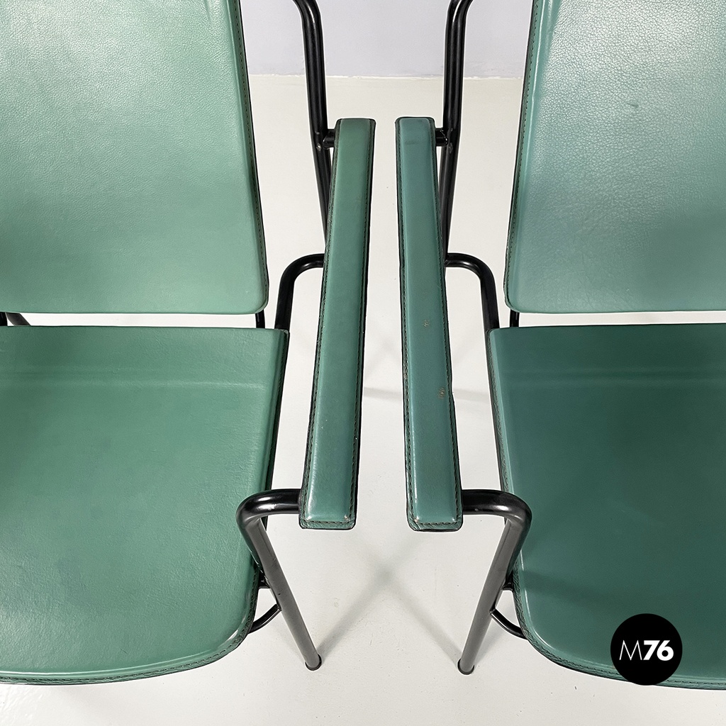 Italian modern Green leather chairs Movie by Marenco for Poltrona Frau, 1980s