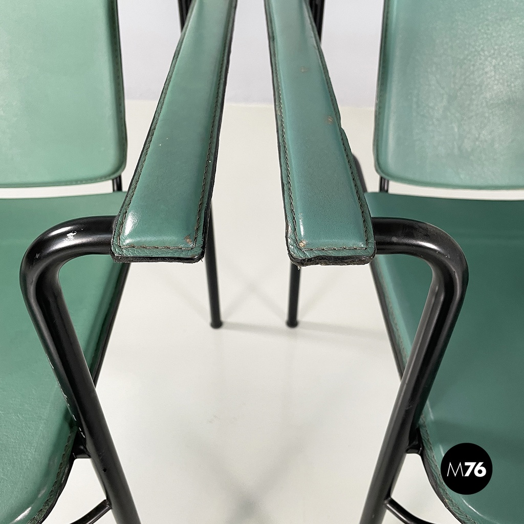 Italian modern Green leather chairs Movie by Marenco for Poltrona Frau, 1980s