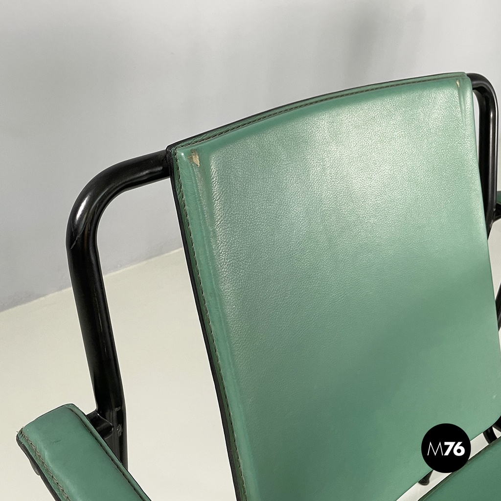 Italian modern Green leather chairs Movie by Marenco for Poltrona Frau, 1980s