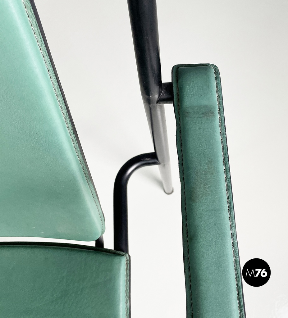 Italian modern Green leather chairs Movie by Marenco for Poltrona Frau, 1980s
