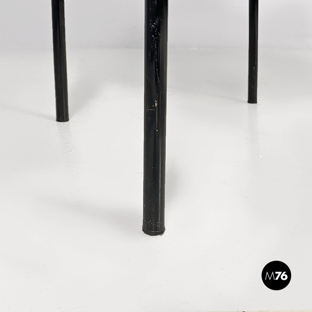 Scandinavian modern dark yellow long pile fabric and metal pouf or stool, 1970s