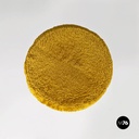 Scandinavian modern dark yellow long pile fabric and metal pouf or stool, 1970s