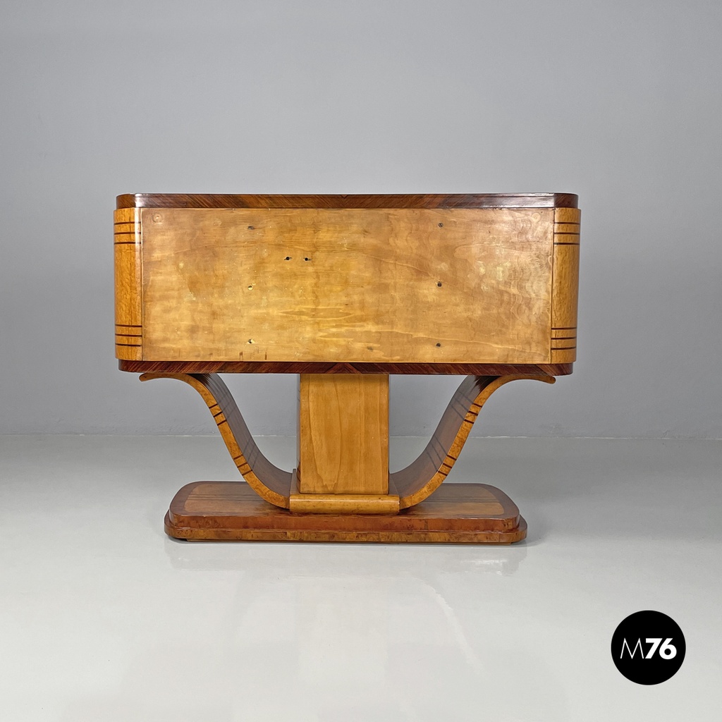 Italian Art Deco wooden bar cabinet mirrored doors and decorative inlays, 1930s