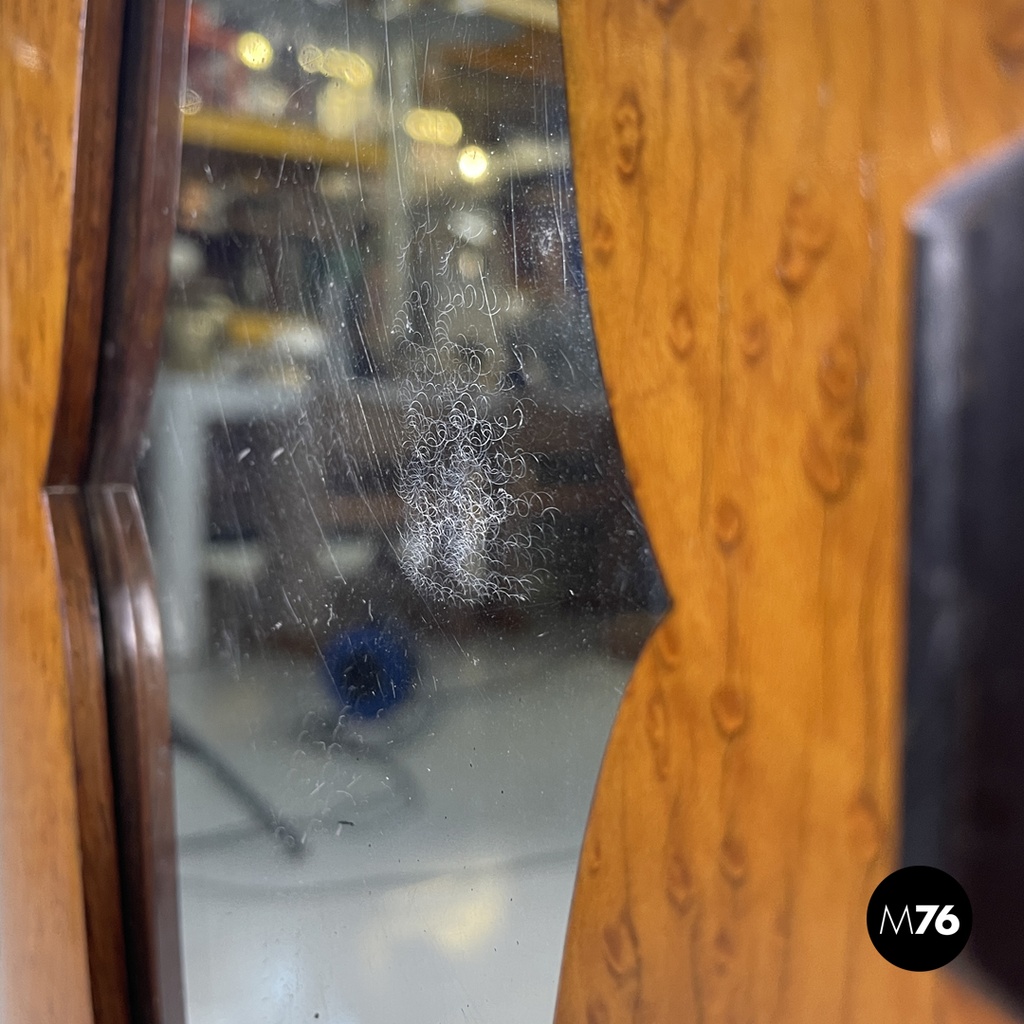 Italian Art Deco wooden bar cabinet mirrored doors and decorative inlays, 1930s