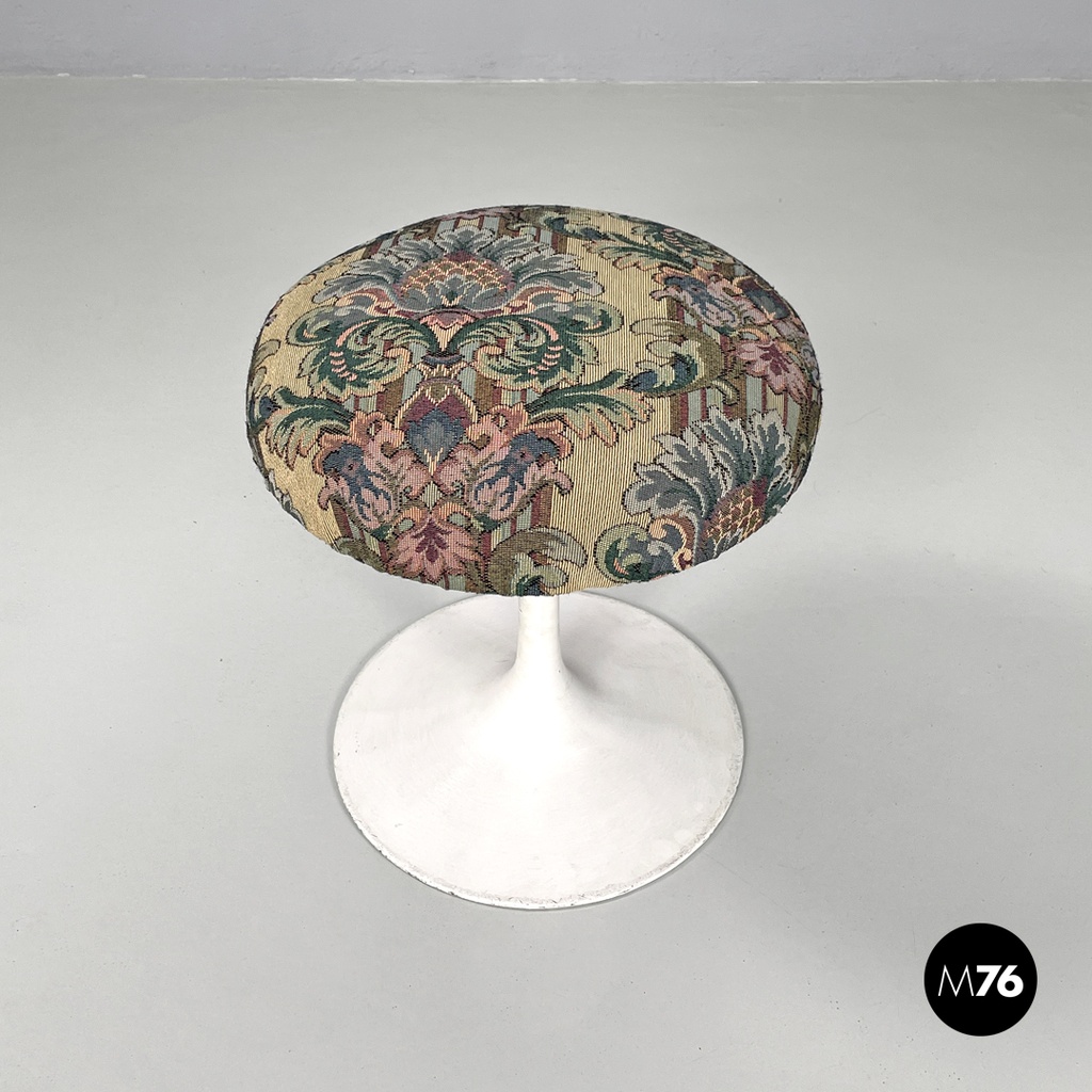 American modern floral fabric round stool Tulip by Eero Saarinen for Knoll 1970s