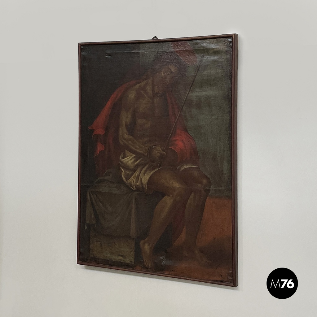 Italian Oil painting on canvas of Jesus Christ with a crown of thorns, 1600s 