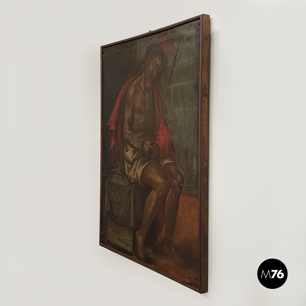 Italian Oil painting on canvas of Jesus Christ with a crown of thorns, 1600s 