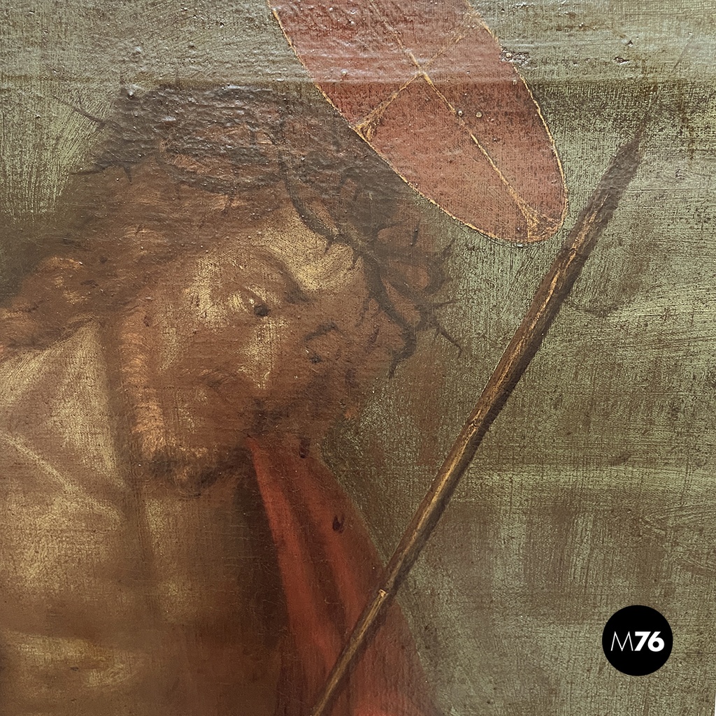 Italian Oil painting on canvas of Jesus Christ with a crown of thorns, 1600s 