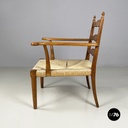 Italian mid-century modern Armchairs in woven straw and wood, 1940s