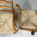 Italian mid-century modern Armchairs in woven straw and wood, 1940s