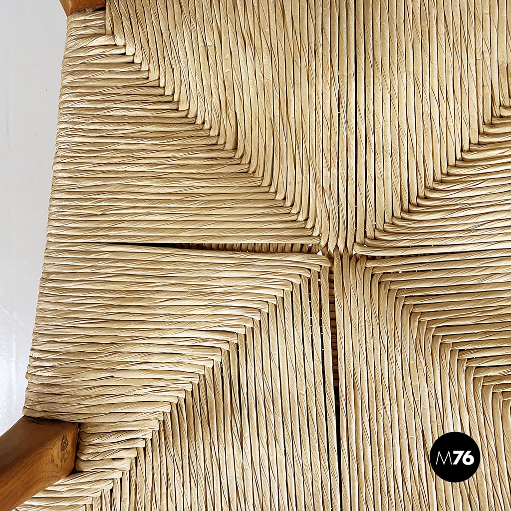 Italian mid-century modern Armchairs in woven straw and wood, 1940s