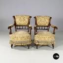 Italian Luigi XVI Armchairs in wood and yellow fabric, end of 1800s