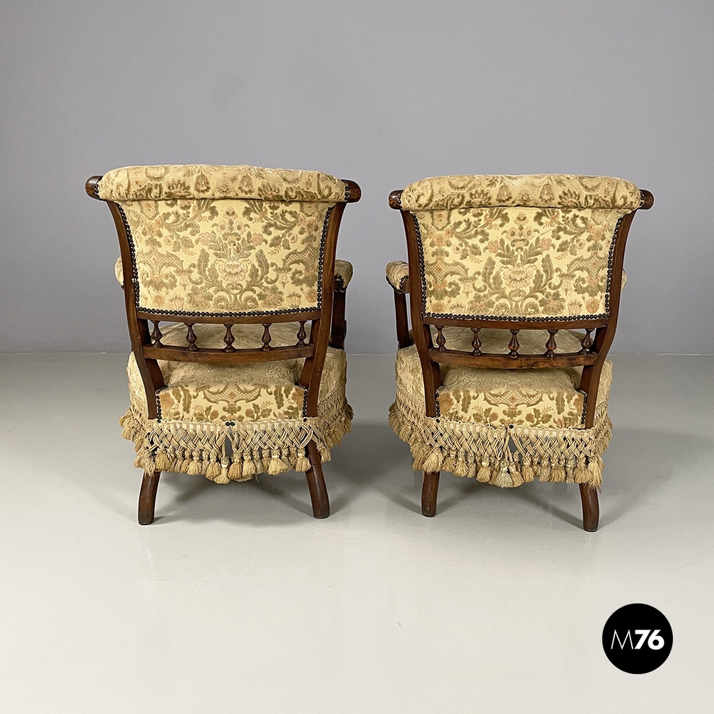 Italian Luigi XVI Armchairs in wood and yellow fabric, end of 1800s