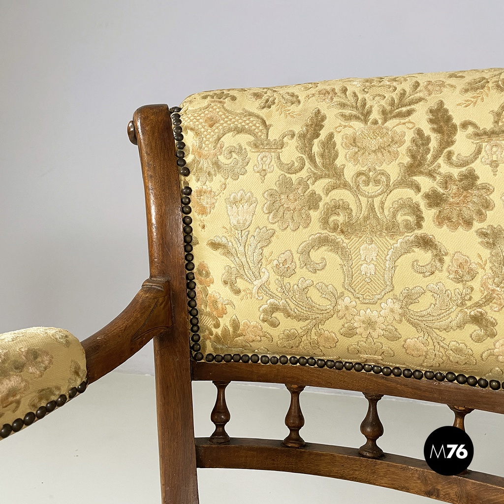 Italian Luigi XVI Armchairs in wood and yellow fabric, end of 1800s