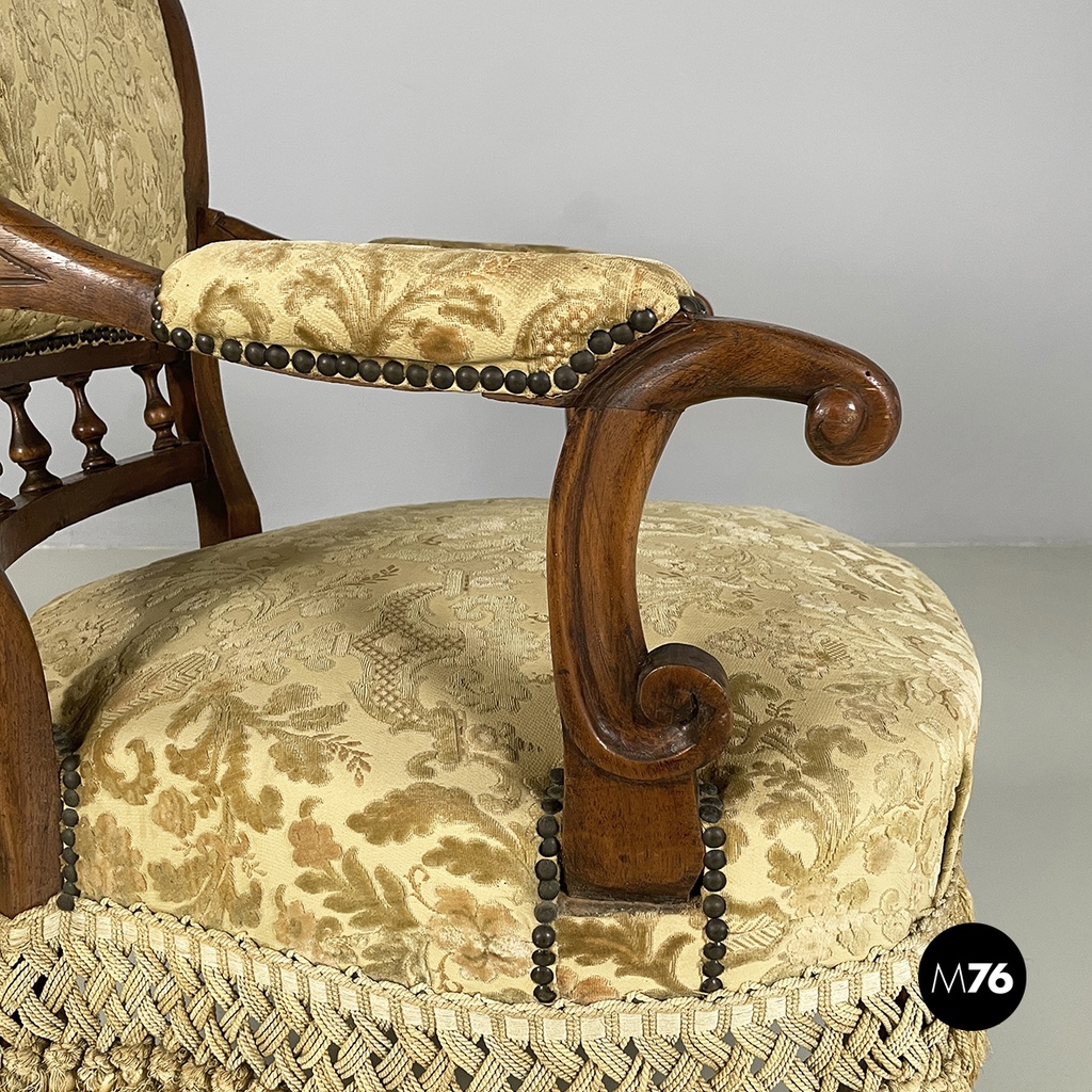 Italian Luigi XVI Armchairs in wood and yellow fabric, end of 1800s