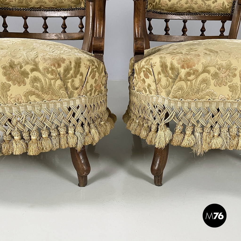 Italian Luigi XVI Armchairs in wood and yellow fabric, end of 1800s