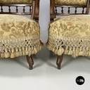 Italian Luigi XVI Armchairs in wood and yellow fabric, end of 1800s