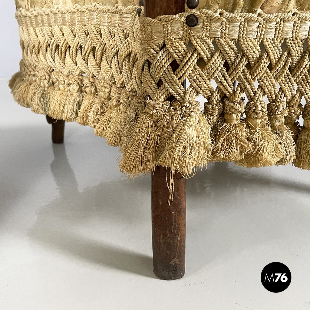 Italian Luigi XVI Armchairs in wood and yellow fabric, end of 1800s