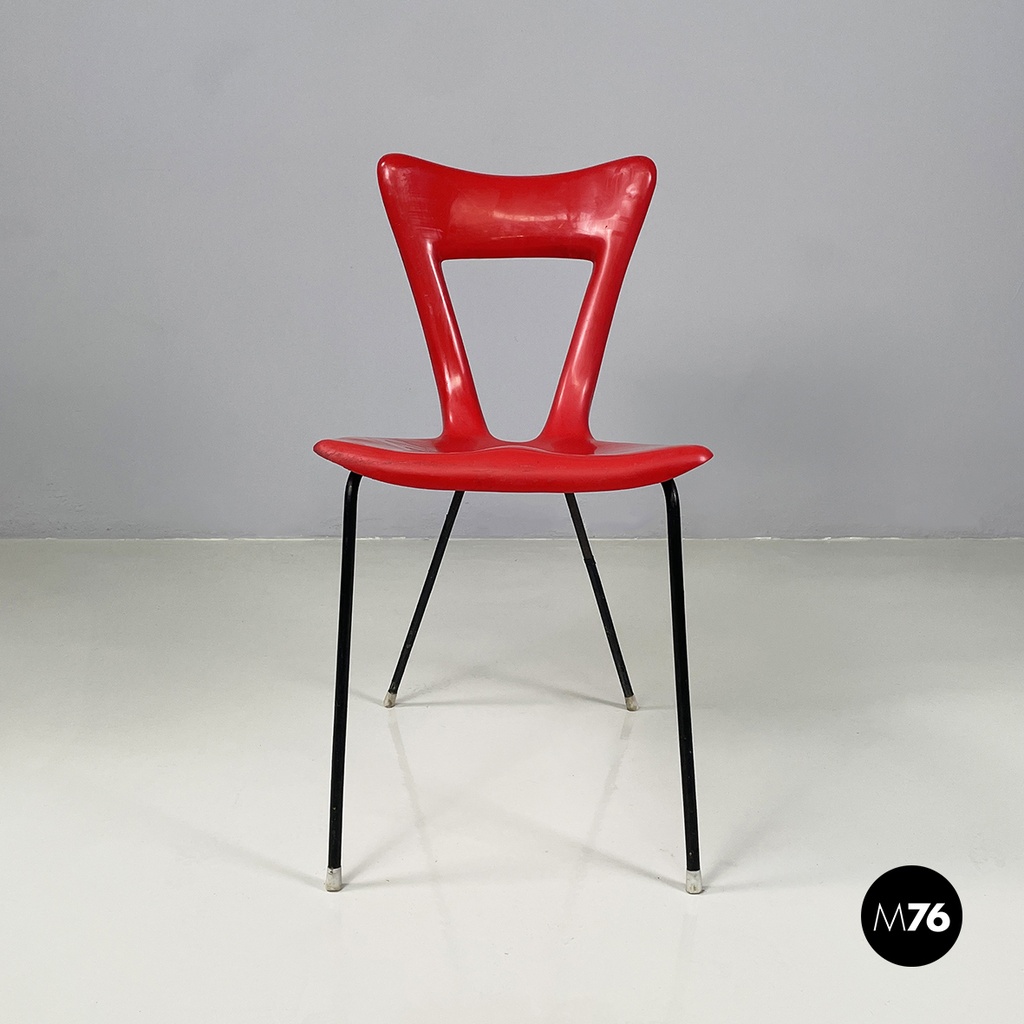 Italian mid-century modern Chair in red plastic and black metal, 1960s