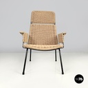 Italian mid-century modern armchairs with metal structure and beige rope, 1960s