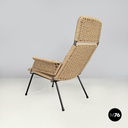 Italian mid-century modern armchairs with metal structure and beige rope, 1960s