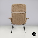 Italian mid-century modern armchairs with metal structure and beige rope, 1960s