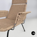 Italian mid-century modern armchairs with metal structure and beige rope, 1960s