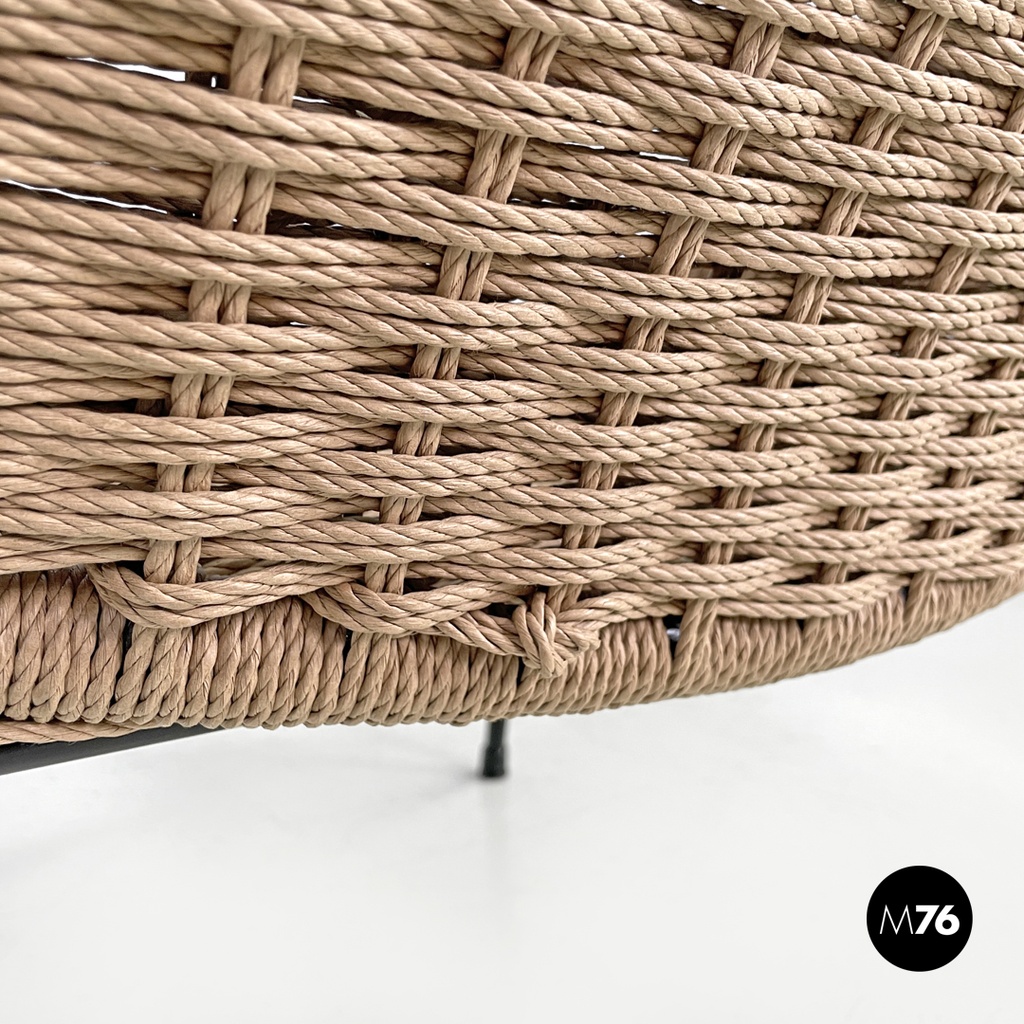 Italian mid-century modern armchairs with metal structure and beige rope, 1960s