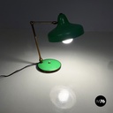 Italian mid-century modern Adjustable table lamp in green metal and brass, 1950s