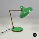 Italian mid-century modern Adjustable table lamp in green metal and brass, 1950s