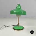 Italian mid-century modern Adjustable table lamp in green metal and brass, 1950s